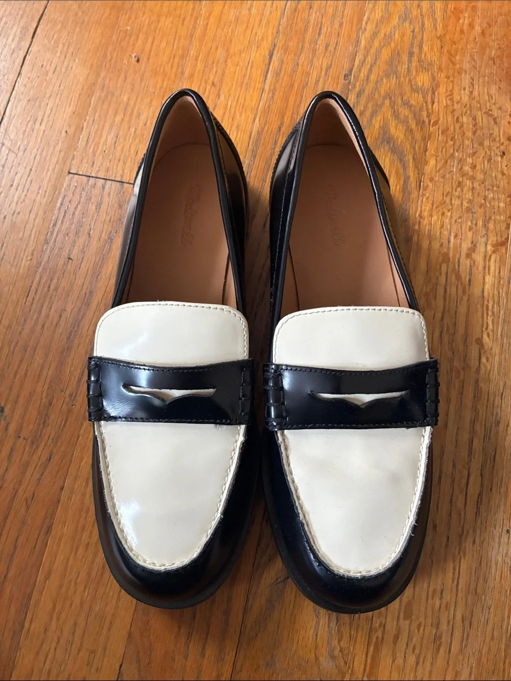 Madewell Black & White Leather Penny Loafers - Women size 7.5